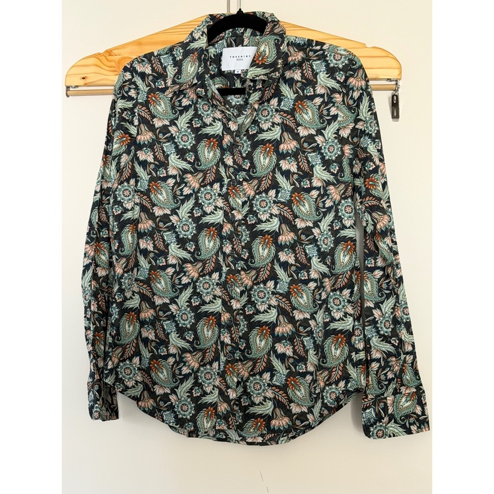 The Shirt Rochelle Behrens Womens Medium Floral Paisley Button Up black Green M